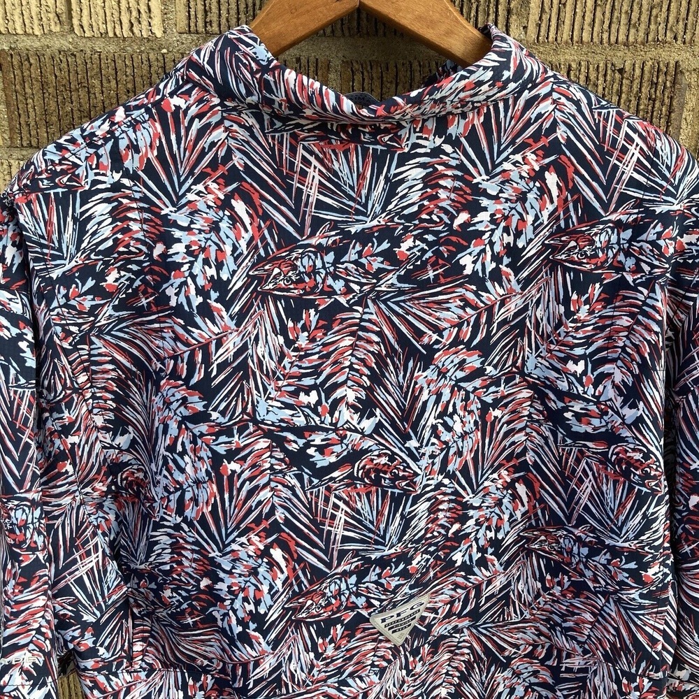 Columbia PFG Shirt Men's Small Super Tamiami Omni-Shade Fishing Red White Blue - Picture 7 of 8